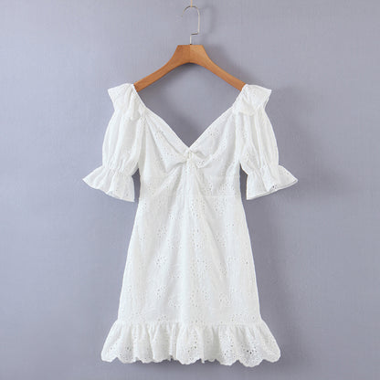 Full Lace Short Sleeve Ruffled Dress