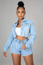 Short Frayed Irregular Asymmetric Denim Coat