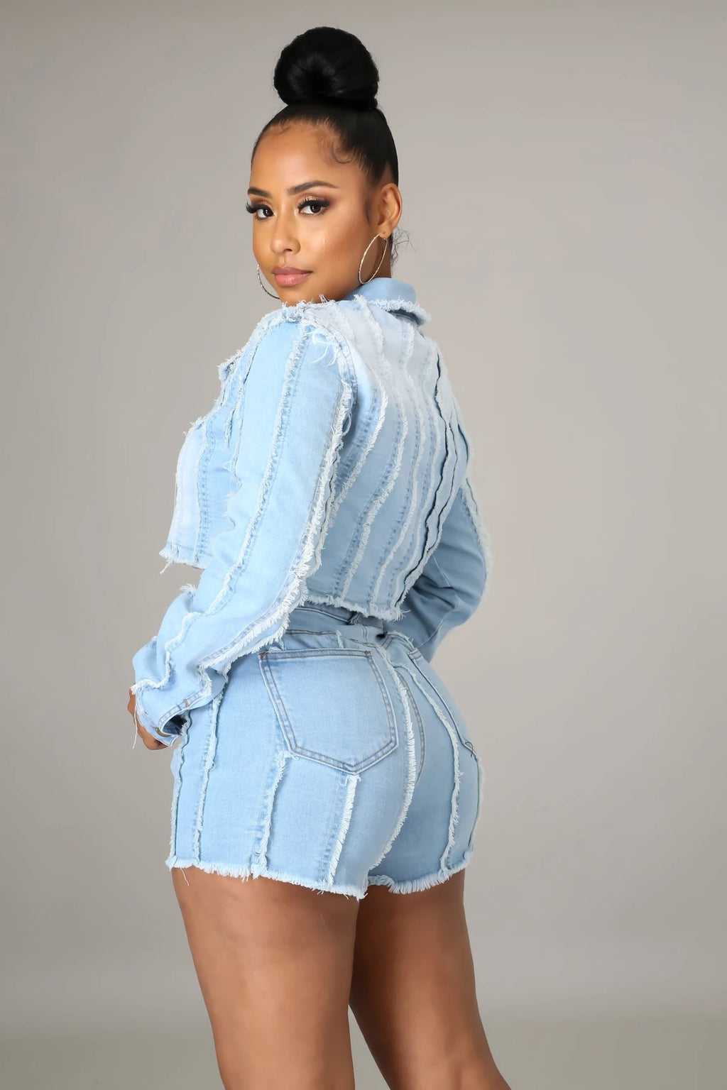 Short Frayed Irregular Asymmetric Denim Coat