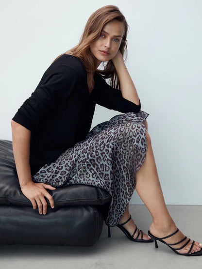 Satin Leopard Print Animal Drape Skirt