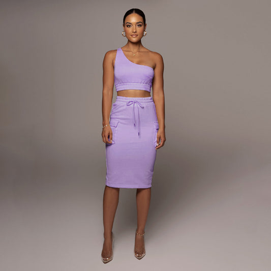 One-Shoulder Top & Mid-Waist Hip Skirt Set