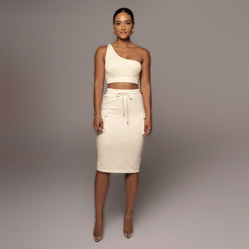 One-Shoulder Top & Mid-Waist Hip Skirt Set