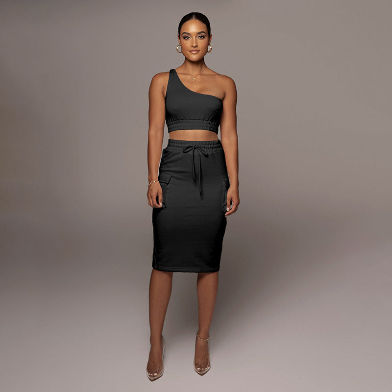 One-Shoulder Top & Mid-Waist Hip Skirt Set