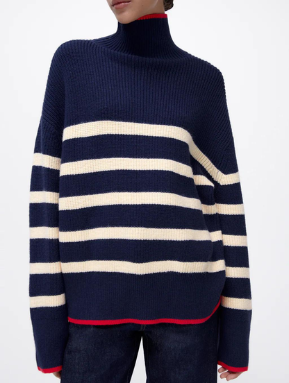 Winter Retro Mock Stripes Pullover Sweater