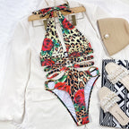 Leopard Rose Steel Ring Women One-Piece Swimsuit