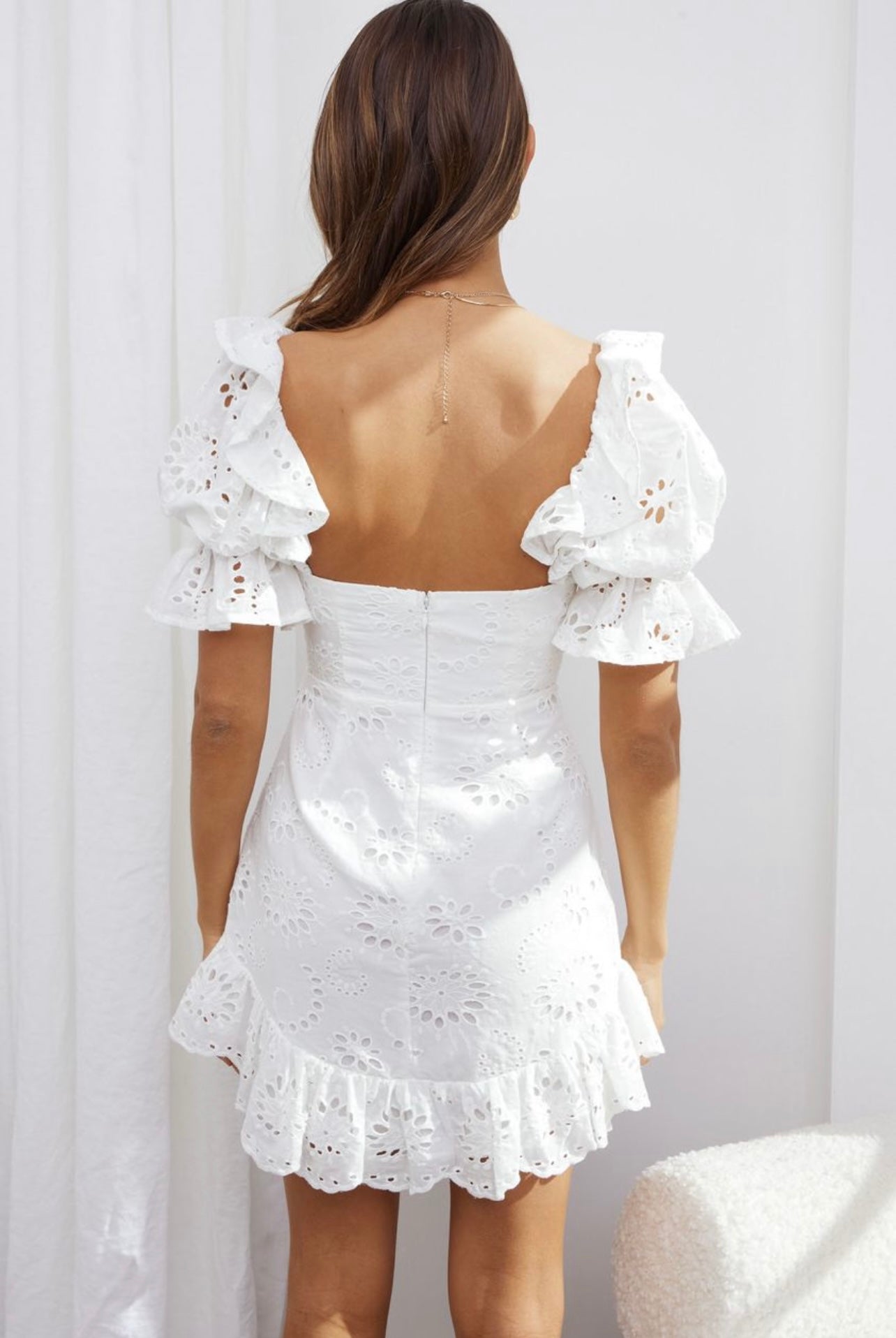 Full Lace Short Sleeve Ruffled Dress