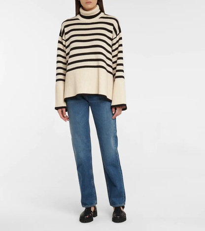 Retro Striped Turtleneck Sweater