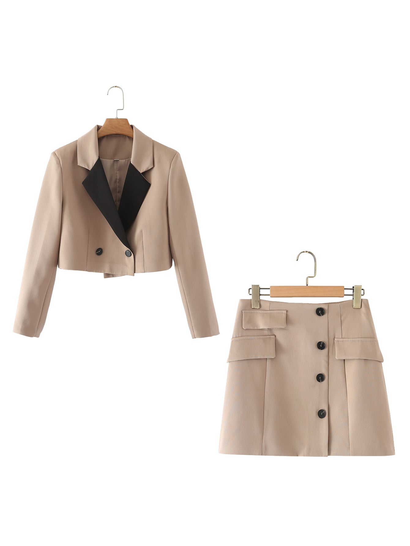 Colorblock Short Blazer Skirt Set