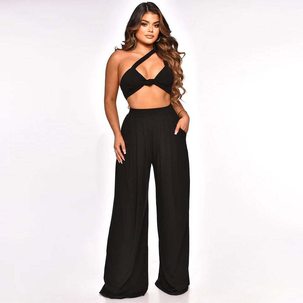 Sleeveless Crop Top & Wide Leg Pants Set