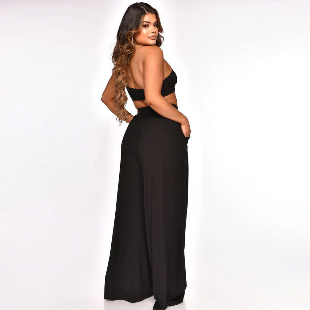 Sleeveless Crop Top & Wide Leg Pants Set