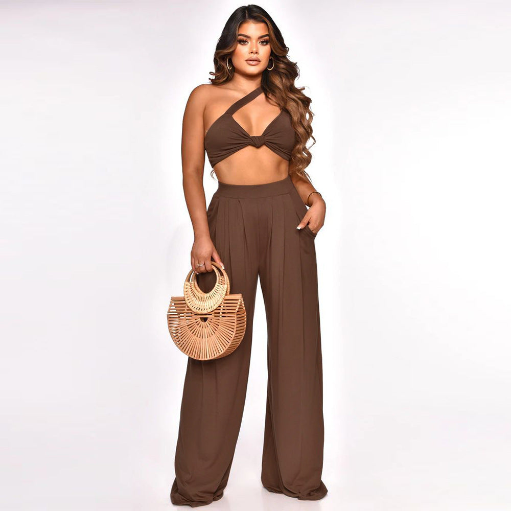 Sleeveless Crop Top & Wide Leg Pants Set