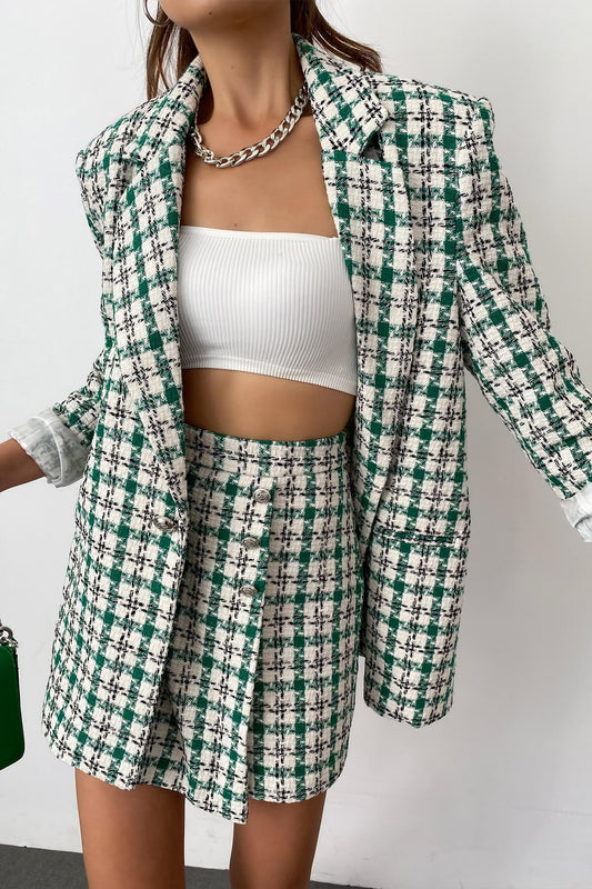 Classic Green Plaid Loose Blazer