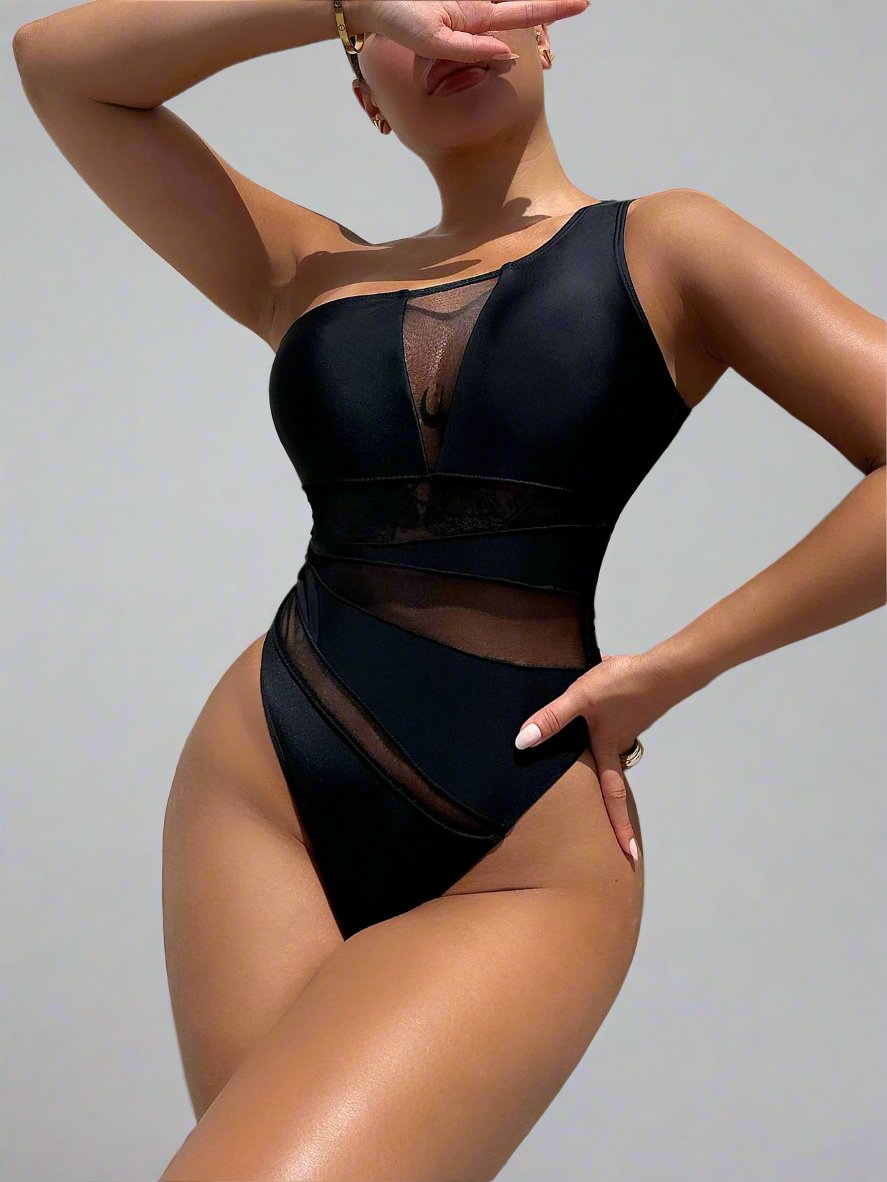 One-Shoulder Sleeveless One-Piece Swimsuit
