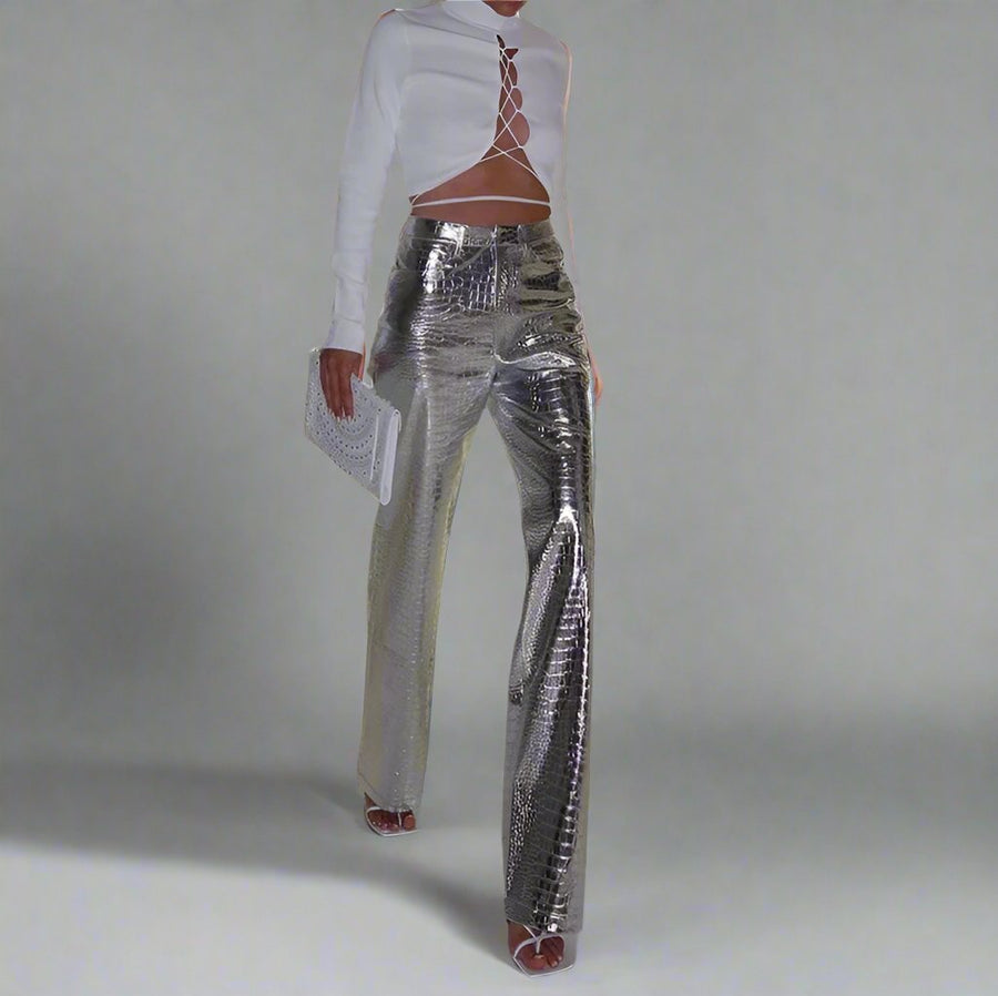 Metallic Layered Loose Pants