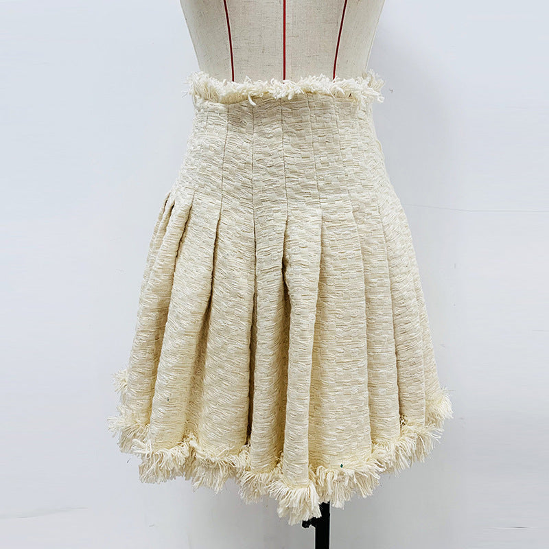 Short Temperamental Tweed Fringe Skirt & Blazer