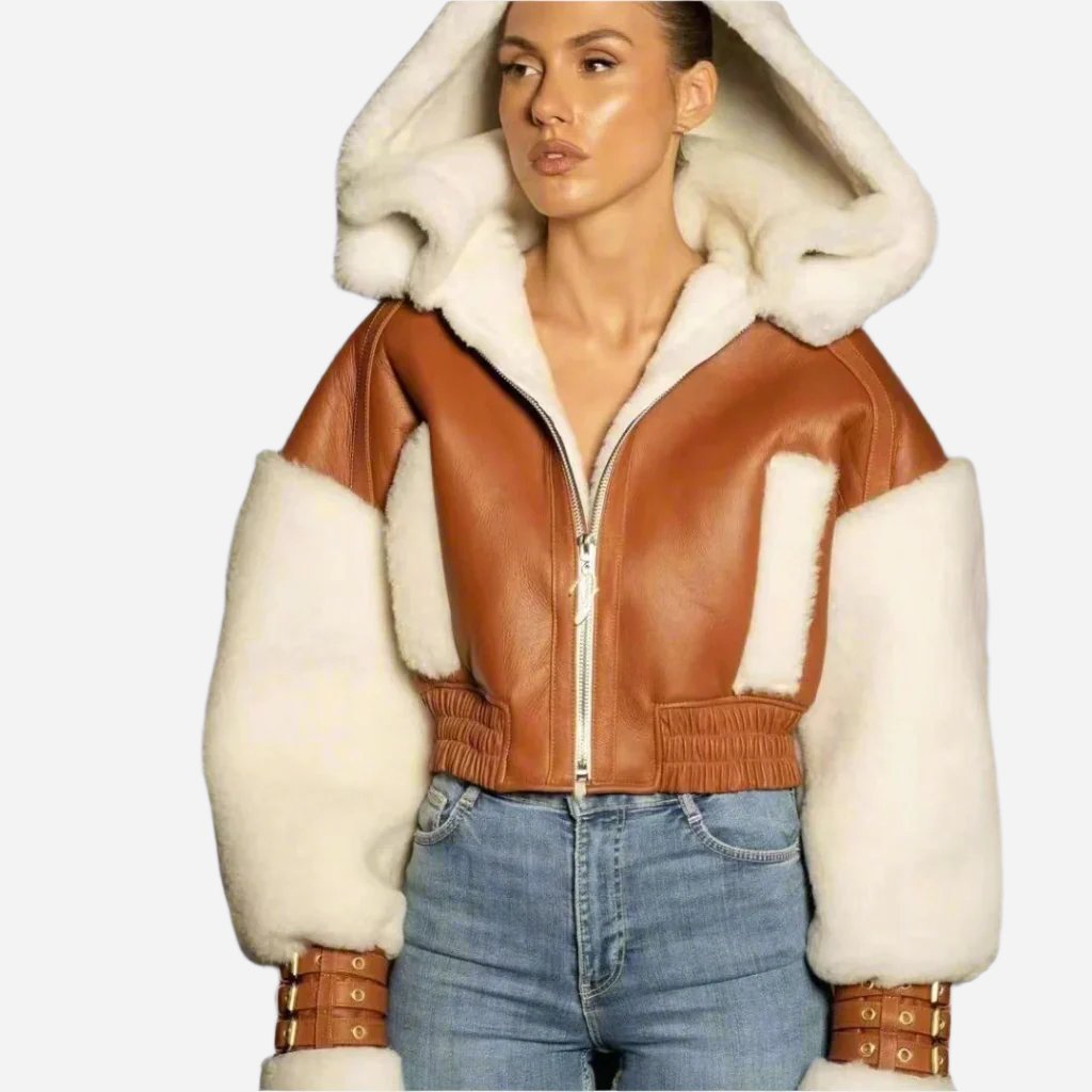 Fur One Piece Lamb Fur Short Hood Coat