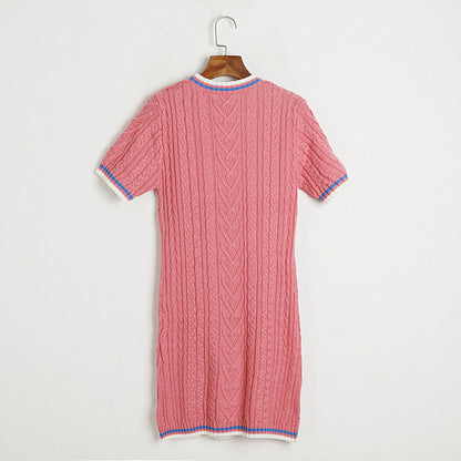 Color Block Crew Neck Short Sleeve Knit Dress