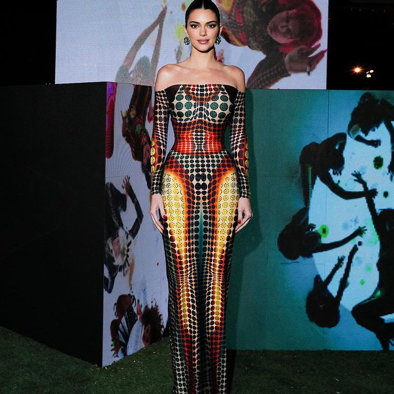 Off Neck Long Sleeve Slim Expansion Dress