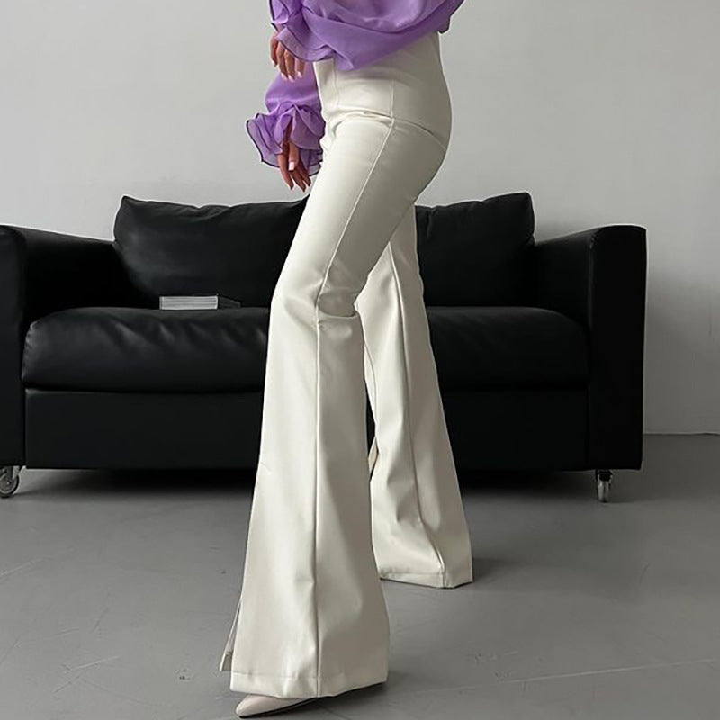 Faux Leather White Flared Leather Pants