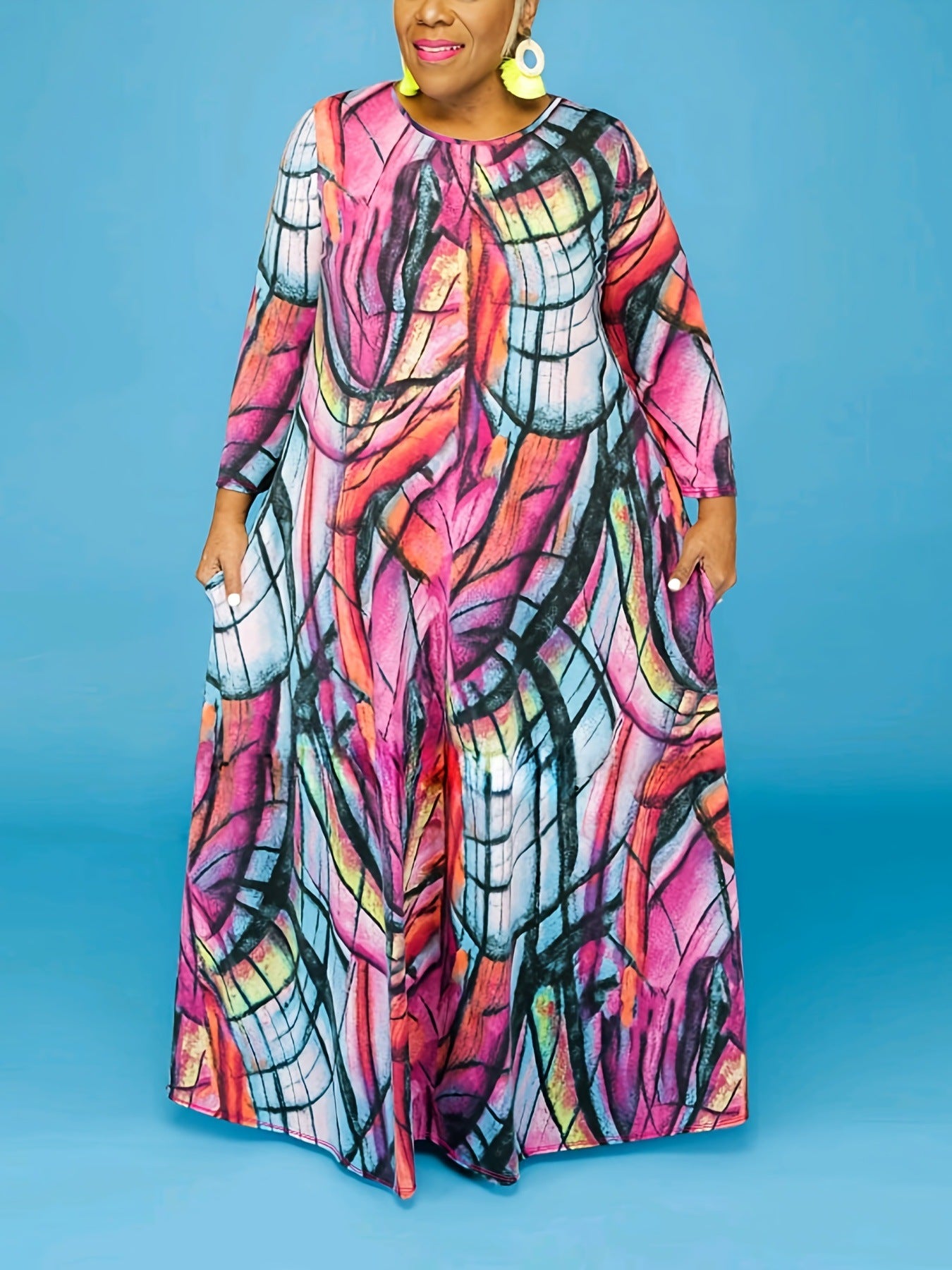 Plus Size Classic Tie Dyed Printed Dress