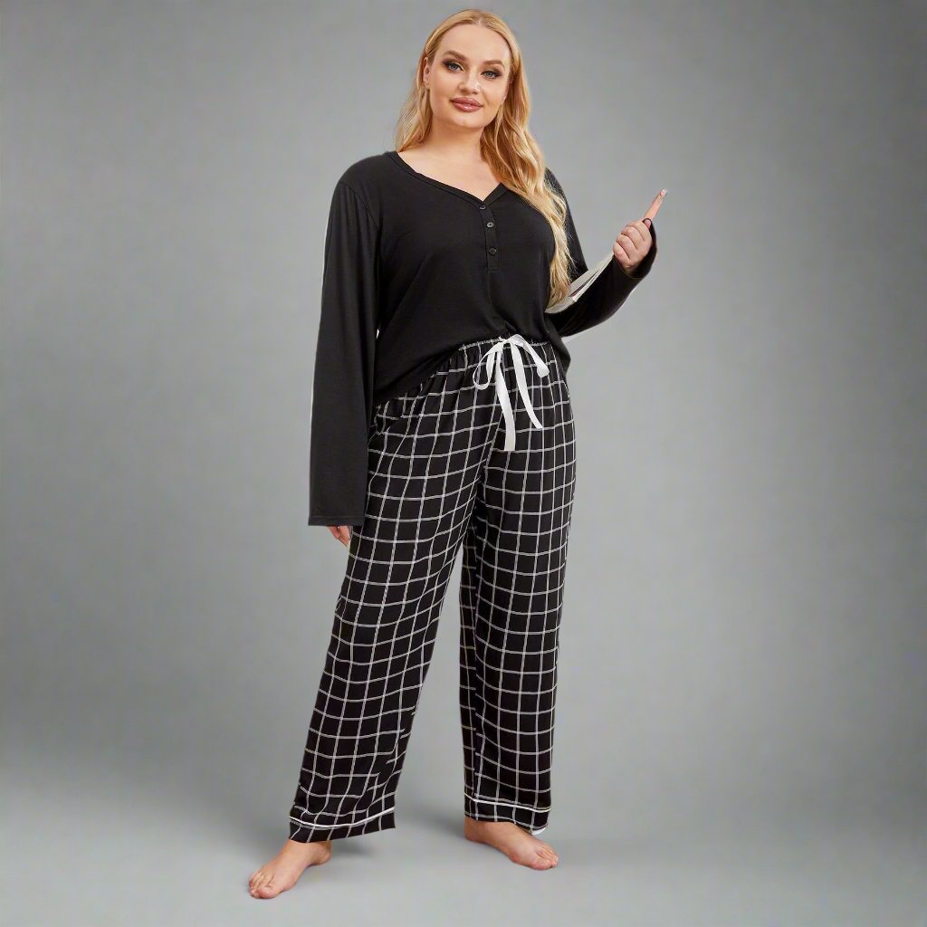 Curve Pajamas V Neck Long Sleeved