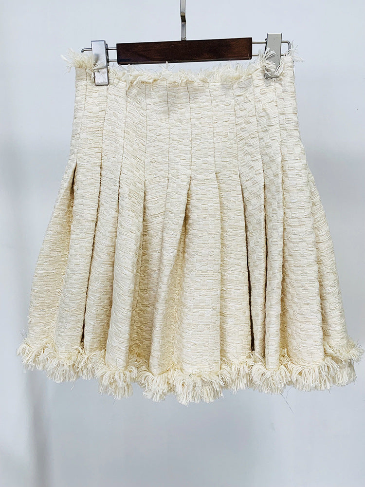 Short Temperamental Tweed Fringe Skirt & Blazer
