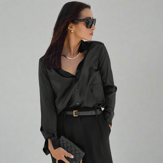 Black Satin Matte Blouse