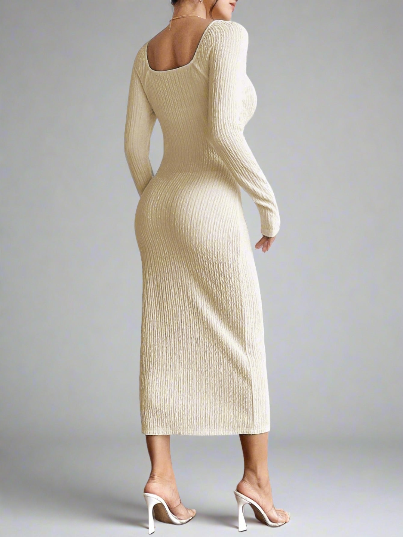 Cropped Square Neck Knitted Dress