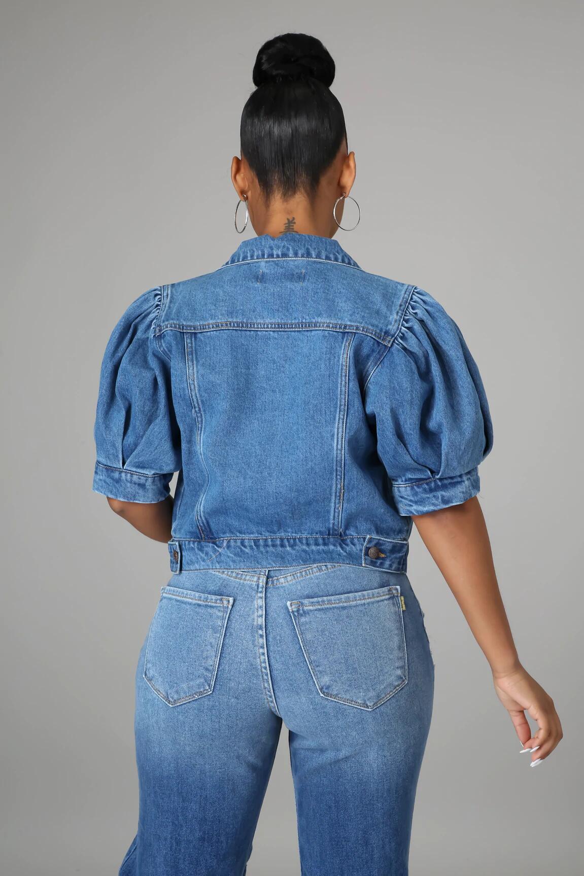 Short Puff Sleeve Denim Jacket