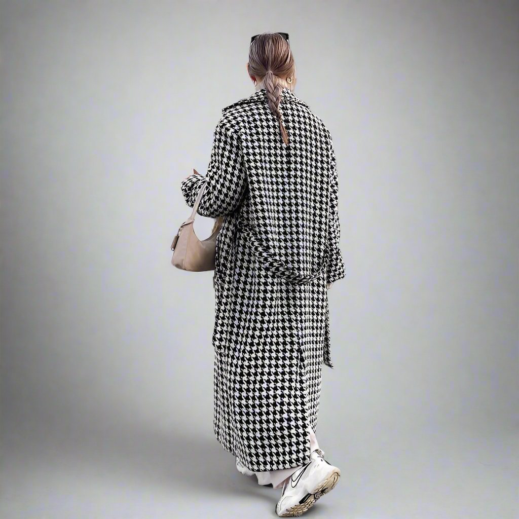 Houndstooth Long Black White Trench Coat