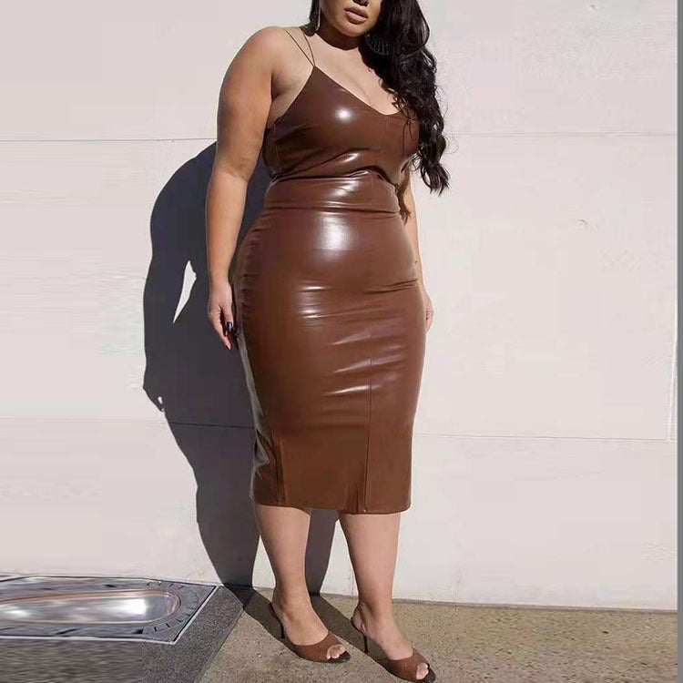 Plus Size Leather Cami Dress