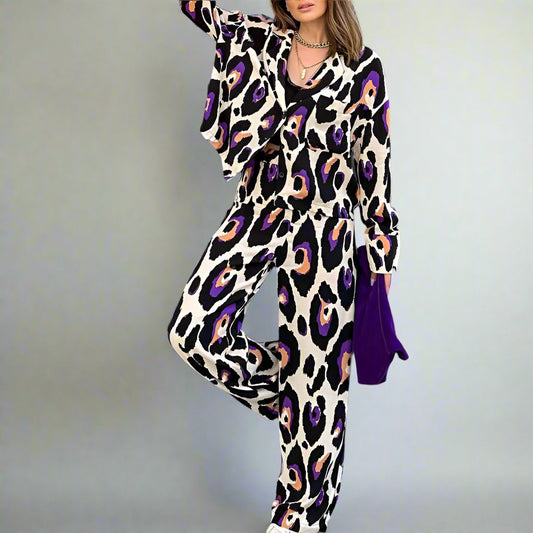 Purple Love Leopard Pants Set