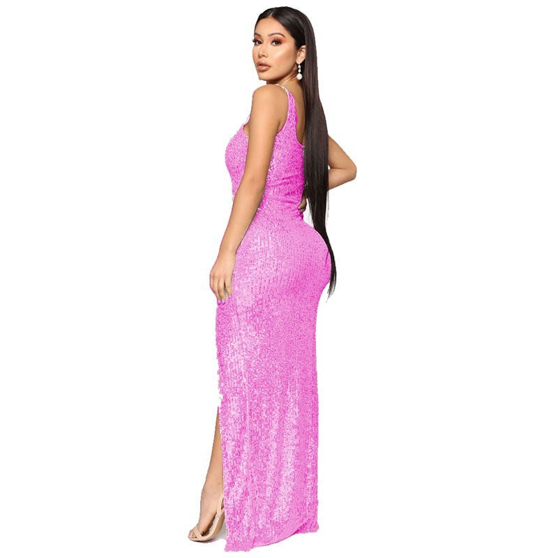 Sequin Sling Split Party Evening Dress