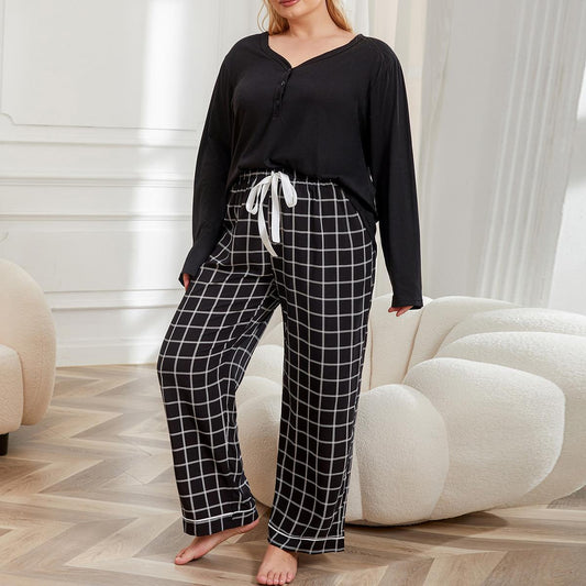 Plus Size Pajamas V Neck Long Sleeved