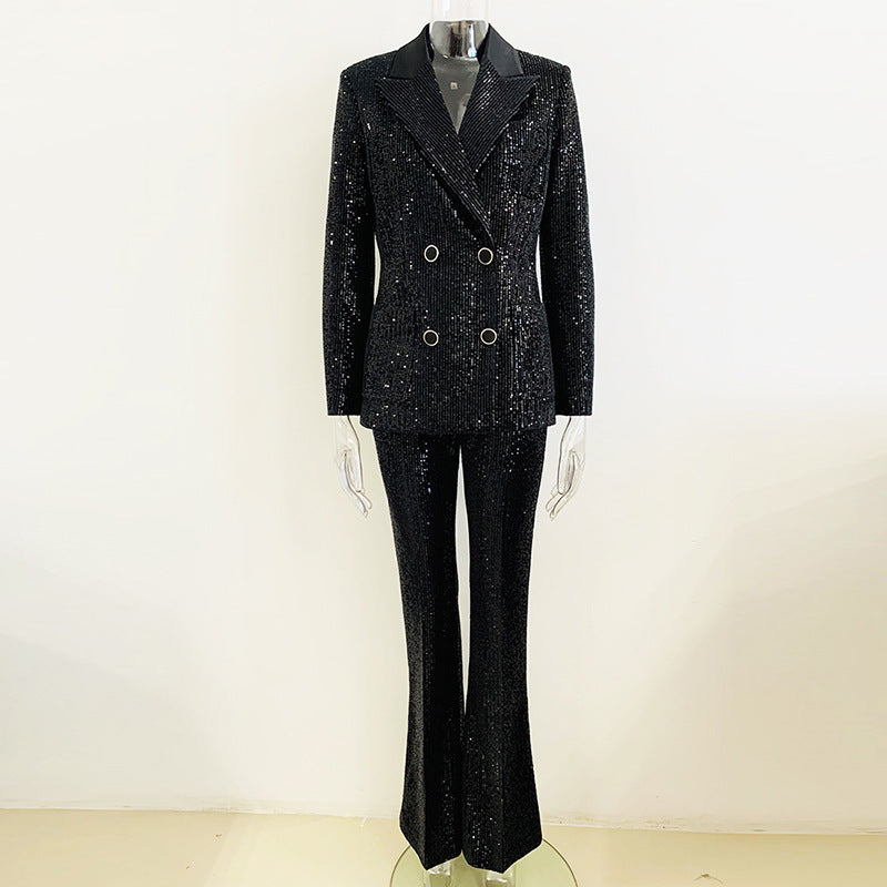 Velvet Sequined Top & Pants Suit
