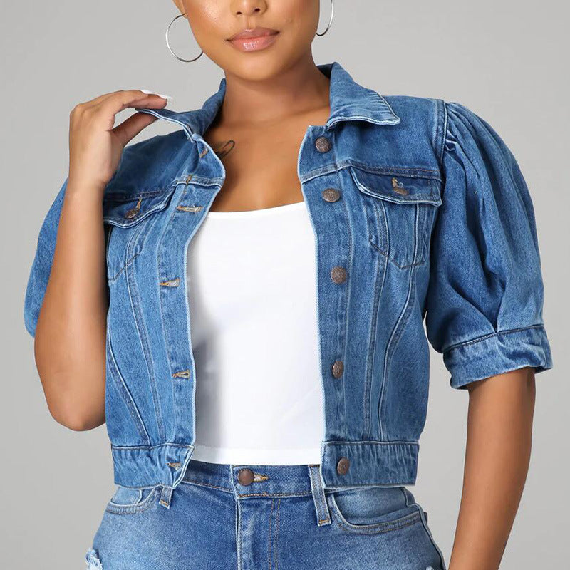 Short Puff Sleeve Denim Jacket