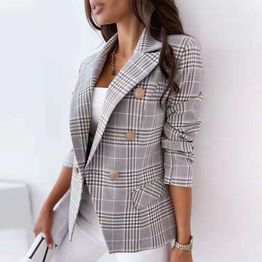 Slim Collared Plaid Button Blazer