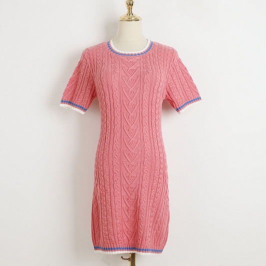 Color Block Crew Neck Short Sleeve Knit Dress