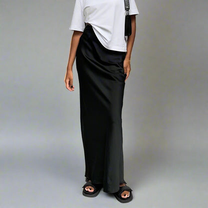 French  Satin Black Long Skirt - ALL HERZ FASHIONS