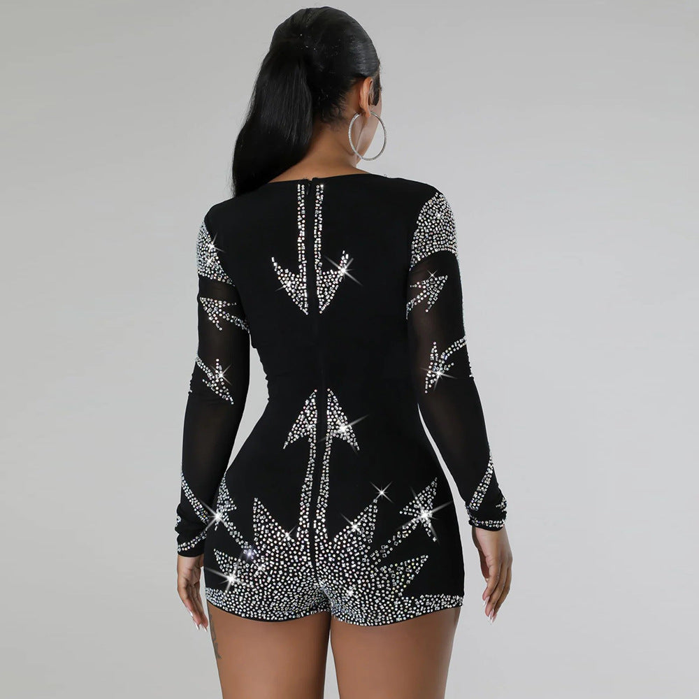 Long Sleeve Drilling Romper