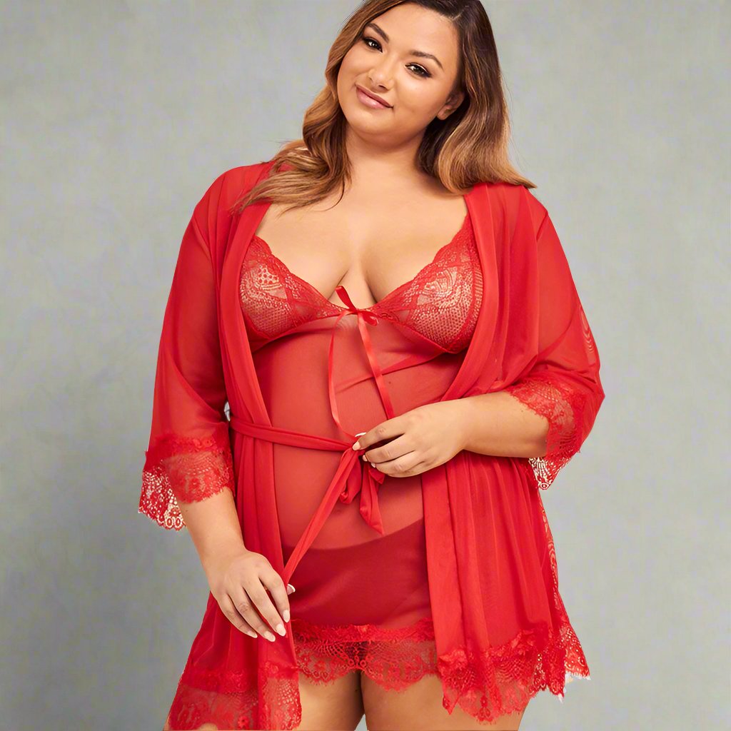 Curve Red Lace Two-Piece Lingerie Set