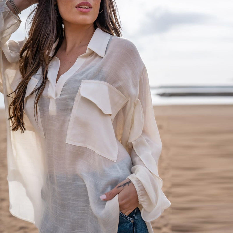 Long Sleeve Pullover Linen Blouse