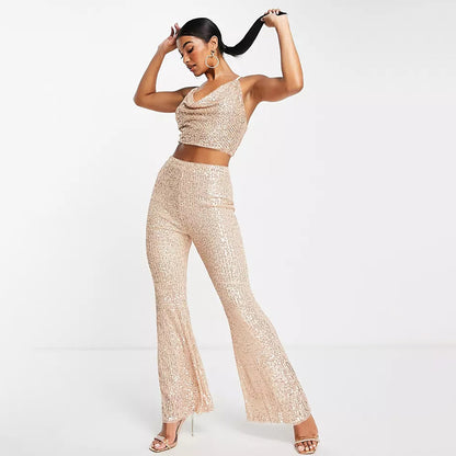 Sequin Bell Bottom Pants