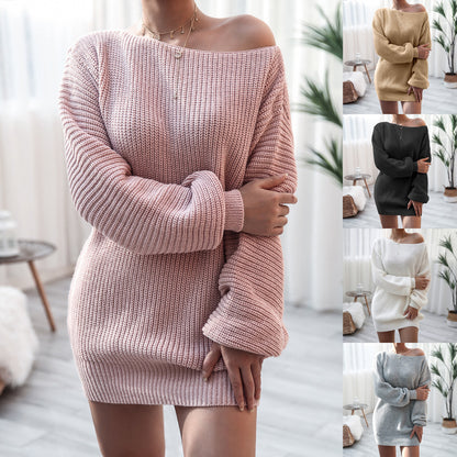 Off Shoulder Casual Loose Knitted Sweater Dress