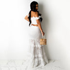 Knitted Wrapped Chest Fishtail Top & Maxi Skirt Set