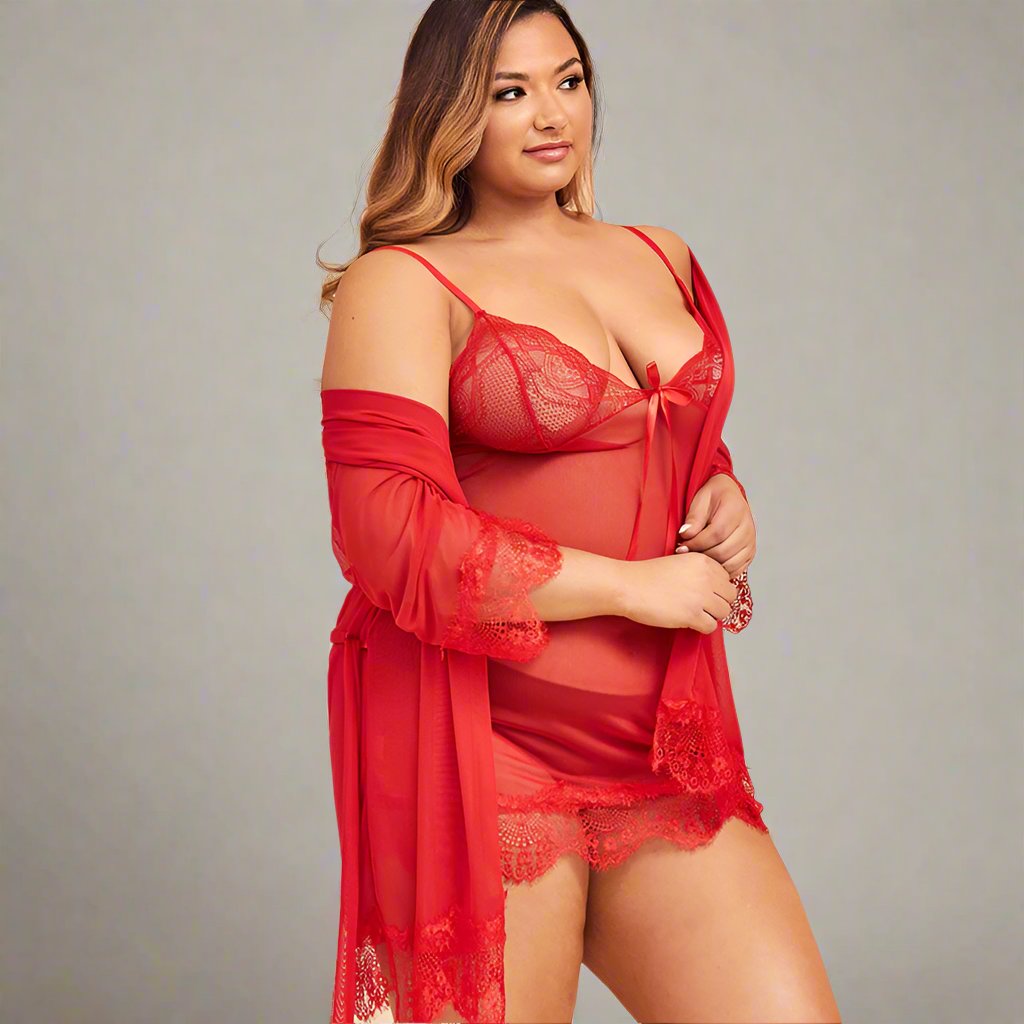 Curve Red Lace Two-Piece Lingerie Set