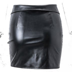 Faux Leather Raise Zipper Skirt