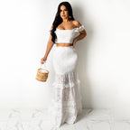 Knitted Wrapped Chest Fishtail Top & Maxi Skirt Set