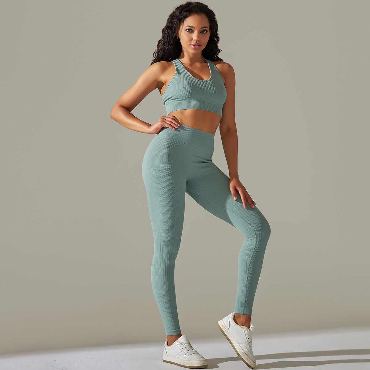 Skinny Knit Striped Two Piece Active Pants Set