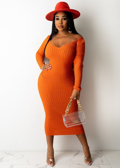 Curve Off Shoulder Knitted Dress